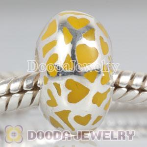 Enamel Yellow Love Beads 925 Sterling Silver fit European Largehole Jewelry