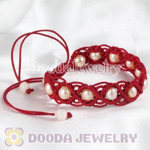 handmade Inspired Hand Knitted Adjustable Bracelet with Nature Freshwater Pearl