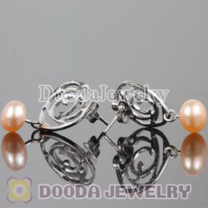 Sterling Silver Rhodium Plated Stud Earrings with 6mm Freshwater Pearl