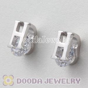 Sterling Silver Letter H CZ Stud Earrings