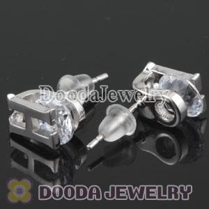Sterling Silver Letter H CZ Stud Earrings