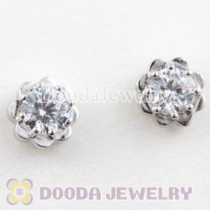 Sterling Silver Fashion Flower with CZ Stud Earrings