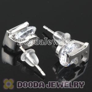 Sterling Silver Letter F CZ Stud Earrings