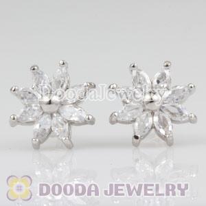 Sterling Silver Fashion Flower with CZ Stud Earrings