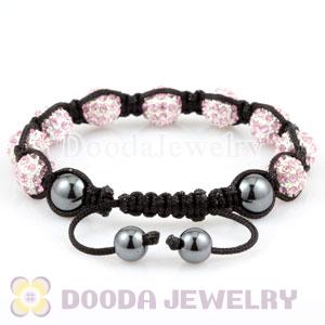 handmade Style TresorBeads Pink Crystal Ball Bead Bracelets with Hematite