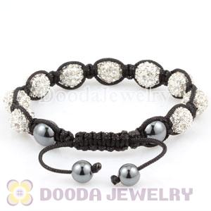 handmade Style TresorBeads White Crystal Ball Bead Bracelets with Hematite