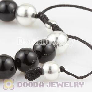 Silver Ball Beads and Black Agates handmade Macrame Bracelet
