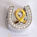 Gold Ribbon Horseshoe Shape Charm 925 Sterling Silver 