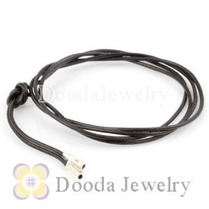 Black Leather Bracelets with 925 Silver Ends with 925 Stamped