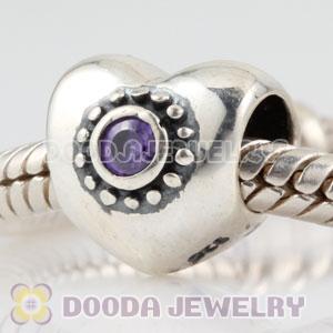 925 Sterling Silver Puffy Heart charm beads with lavender Stone