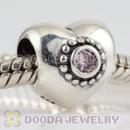 925 Sterling Silver Puffy Heart charm beads with pink Stone