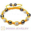 Fashion handmade yellow cord TresorBeads Bracelets with white Czech Crystal and Hematite