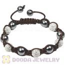 Fashion handmade tan cord TresorBeads Bracelets with white Czech Crystal and Hematite