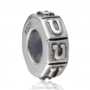 Alphabet Letter U 925 Sterling Silver Rubber Stopper Beads 