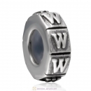 Alphabet Letter W 925 Sterling Silver Rubber Stopper Beads 