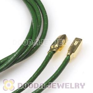 Grass green  Leather Bracelets with 925 Silver Ends with 925 Stamped