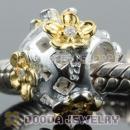 Gold Plated Sterling Silver woven lattice and Daisy charm Beads with clear Stone