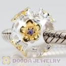 Gold Plated Sterling Silver woven lattice and Daisy charm Beads with purple Stone