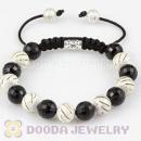 handmade Inspired Bracelet Wholesale with hollow silver plated copper and Black Faceted ABS plastic