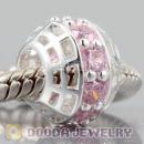 Authentic Sterling Silver charm Beads with sweety pink Stones Around