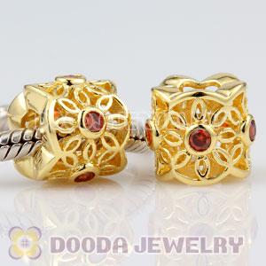 925 Sterling Silver Golden Radiance charm Beads with Orange stones