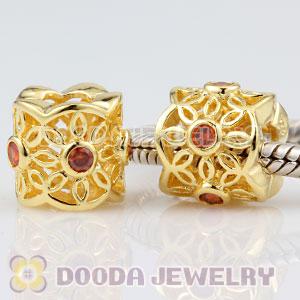 925 Sterling Silver Golden Radiance charm Beads with Orange stones