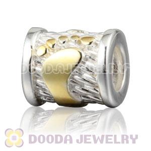 925 Sterling Silver Golden Footprint charm Paw Bead fits European bracelet