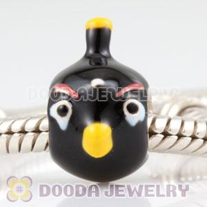 925 Sterling Silver Enamel Black anger bird Charm Bead
