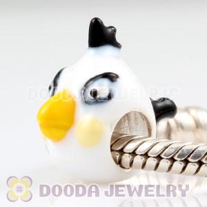 925 Sterling Silver Enamel White anger bird Charm Bead