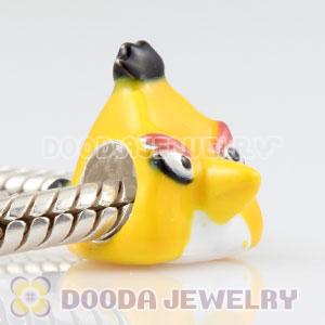 925 Sterling Silver Enamel Yellow anger bird Charm Bead