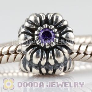 Sterling Silver February Birthday Charm Beads with Pink CZ Stone