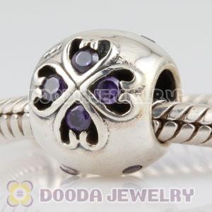 925 Sterling Silver February Birthstone Charm Beads with CZ Stone