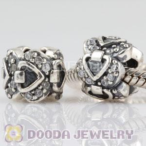 Sterling Silver Elegant Embrace heart charm beads with CZ stones
