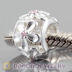 925 sterling silver Daisy charm Beads with pink Stone