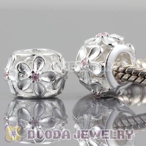 925 sterling silver Daisy charm Beads with pink Stone