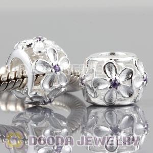925 sterling silver Daisy charm Beads with purple Stone