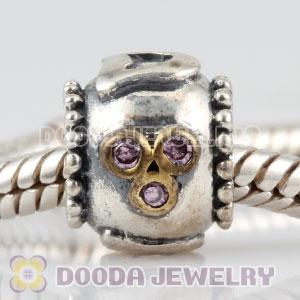 Antique Sterling Silver DAD charm beads with lovely pink CZ stones