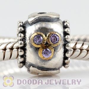 Antique Sterling Silver DAD charm beads with violet CZ stones