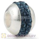 Authentic 925 Sterling Silver Beads with Blue Austrian crystal Inlaid