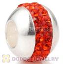 Authentic 925 Sterling Silver Beads with Hot Red Austrian crystal Inlaid