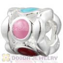 925 Sterling Silver Drum Charm Beads with Enamel Pink and Blue beads