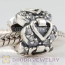 Sterling Silver Elegant Embrace heart charm beads with Clear CZ stones