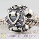 Sterling Silver Elegant Embrace heart charm beads with purple CZ stones