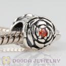 925 Sterling Silver Blooming Rose charm beads with orange CZ stones