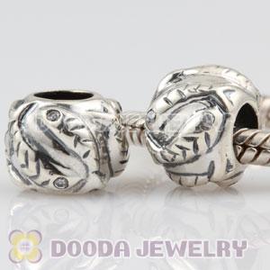 Authentic 925 Sterling Silver Fish charm Beads with stone