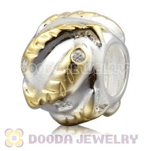 925 Sterling Silver Golden Fish charm Beads with stone