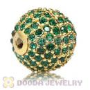 12mm Gold plated Sterling Silver Disco Ball Bead Pave Green Austrian Crystal handmade Style