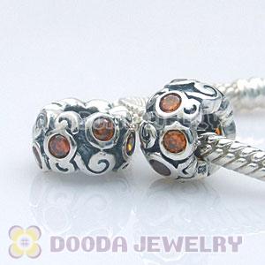 Solid Sterling Silver European Style Beads with Stone