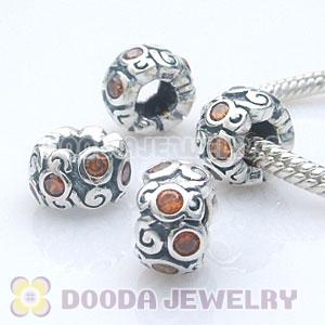 Solid Sterling Silver European Style Beads with Stone