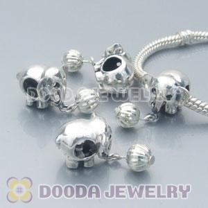 Solid Sterling Silver European Style Elephant Beads Dangle Ball